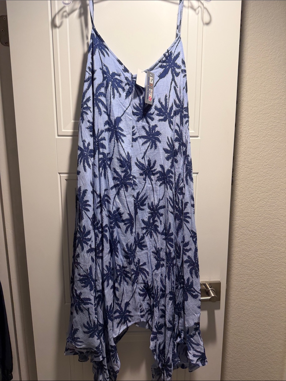 India Boutique Light Blue Palm-Print Beach Coverup